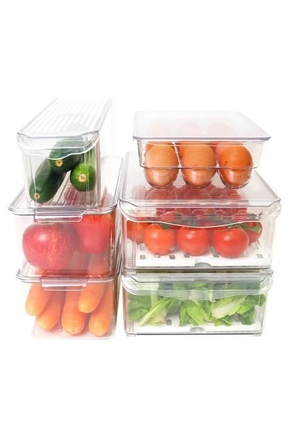 6 pieces fridge container food organizer containing fruits and vegetables 