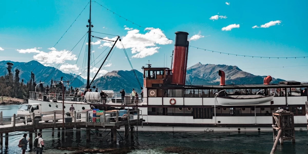 TSS Earnslaw, a century-old vintage steamship in Queenstown, New Zealand, one of the best ways to see Queenstown's surrounding landscape