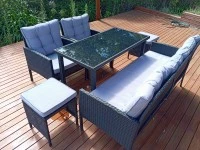 3 seater, Chairs (2), Stools (2), Table glass top