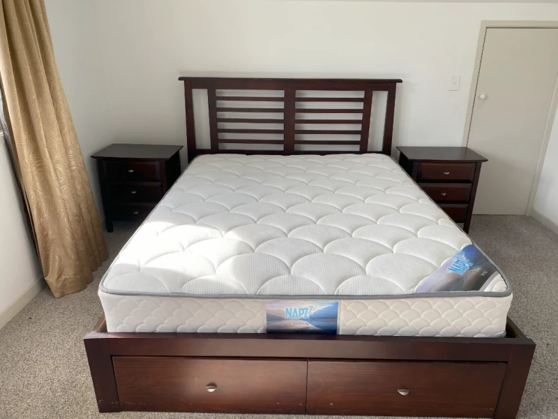 Queen bed and mattress, Chest of drawers