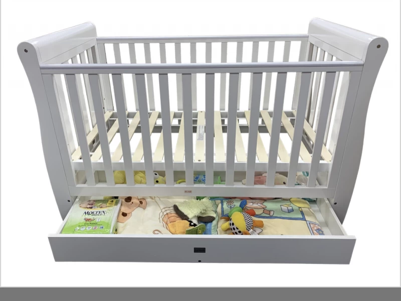 Neeva Sleigh Wooden Baby Cot Dropside & Convertible to Junior Bed WHIT...