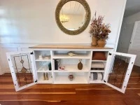 Large wooden & glass sideboard