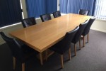 Boardroom table 2700mm x 1050mm x 750mm, cupboard, 8x chairs