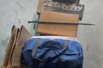 King single bed, Plastic storage boxes (3), Stackable table set, Cardb...