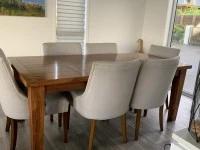Dining table and 6 chairs, 6 upholstered dining chairs