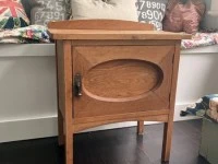 Vintage Oak Cabinet, glass dispenser, small egg basket