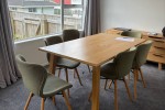 Dining table and 6 chairs, Queen bed and base, Chest of drawers, Bedsi...