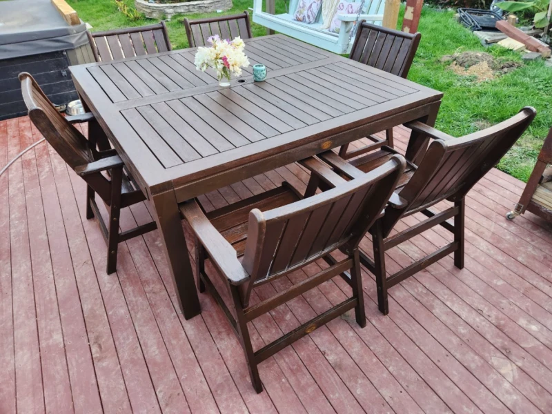 Outdoor wooden table and 6 chairs