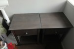 Queen sized bed incl headboard, Bedside Tables, Tall black & metal tab...