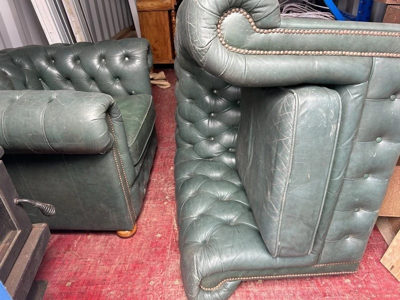 2 x Green Chesterfield style chairs