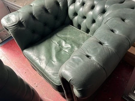 2 x Green Chesterfield style chairs