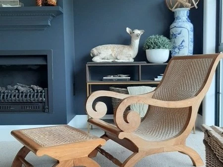 Stunning British Colonial Teak & Cane Plantation Chair and Footstool