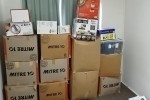 Double bed, Coffee table, Boxes, Bar table