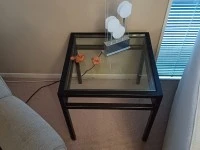 Kitchen stool (3), Glass table top, Fridge, Coffee table. Glass top, A...