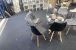 Sturdy table, coffee table and 4 chairs, also a small glass teapot wit...