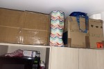 Console Table, TV, 2 boxes with glass items and crockery, Microwave, P...
