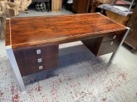 Mid Century Solid Brazilian Rosewood Chrome Frame Desk