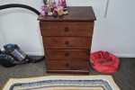 Queen bed, 2 medium cabinets, small drawers, one seater sofa