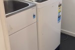 Queen bed and base, Fridge, Washing machine, Single bed
