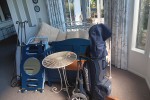 Sun bed lounger, Step ladder, Golf Bag and clubs, Golf trundler, 2 x C...