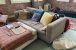 King bed with frame and headboard attached, Bed side tables (2), Couch...