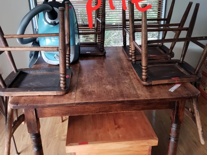 Dining table and 4 chairs, Blanket box, vacuum cleaner, Copper spoutin...