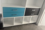 Drawers, foot stool, rug, camping shelves unit x 2