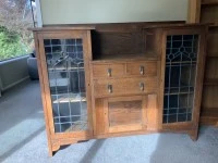 Oak glass cabinet, Outdoor wooden table and 6 wooden chairs