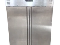 Second-hand double door upright chiller on castors