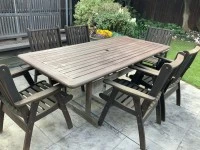 Oak glass cabinet, Outdoor wooden table and 6 wooden chairs