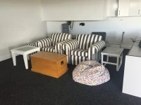 1beanbag, 1 outdoor coffee table, outdoor hanging chair, 1 queen bed, ...