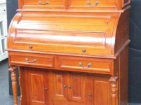 Roll top writing desk - antique re-production -mahogany wood