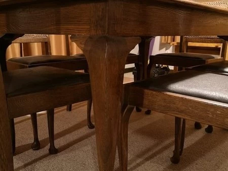 Antique oak dining table with 6 chairs good condition $1 reserve