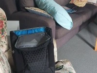 Double bed,small fridge,small couch,chair arm,2 bookshelfs