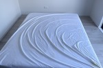 King bed, Shelving units, Shelving units, Lots of boxes, 2 plastic cha...