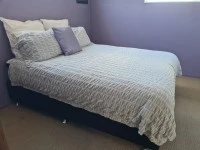 2 large couches with big cushions, queen size bed, 1 Single bed, 1 cha...