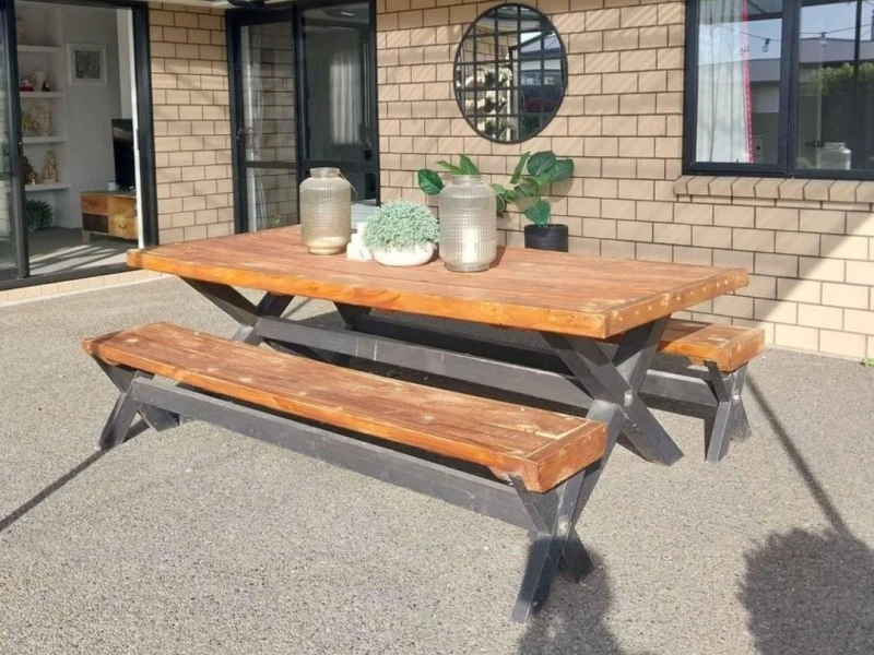 Wooden table and bench