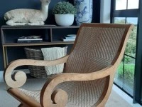Stunning British Colonial Teak & Cane Plantation Chair and Footstool