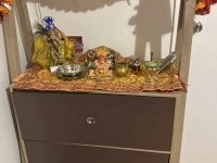 King single bed, a small dressing drawer, a study table and chair