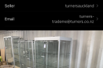 Three glass display cabinets, size 980x530x1850