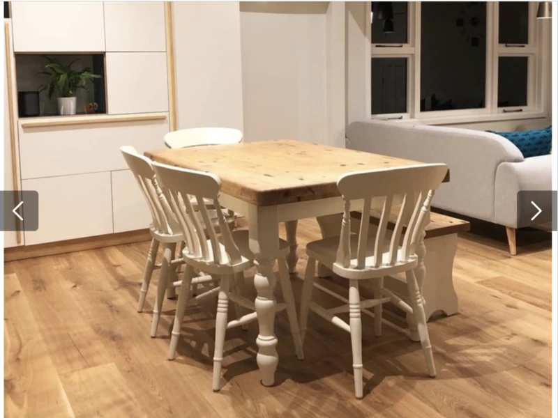 Dining table, four chairs, bench for two