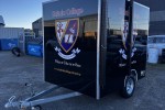 Single Axel enclosed Trailer Approx. 1.8m wide x 2.4m long x 2m high.