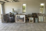 Estate goods, 4 boxes of ornaments etc, pictures and small tables and ...