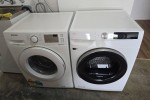 Lounge Chair + Poof, Single door fridge, Boxes of tools, Washer, Dryer