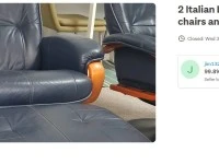 2 Italian Leather recliner chairs and footstools