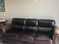 Antique Grandfather Clock, Leather Couch