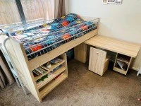 Loft bed with desk, chair & storage