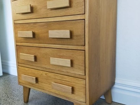 MID CENTURY TALL BOY DRAWERS- SOLID OAK, Drawers