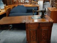 Vintage oak sewing machine and table