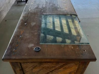Large wooden cabinet on wheels
